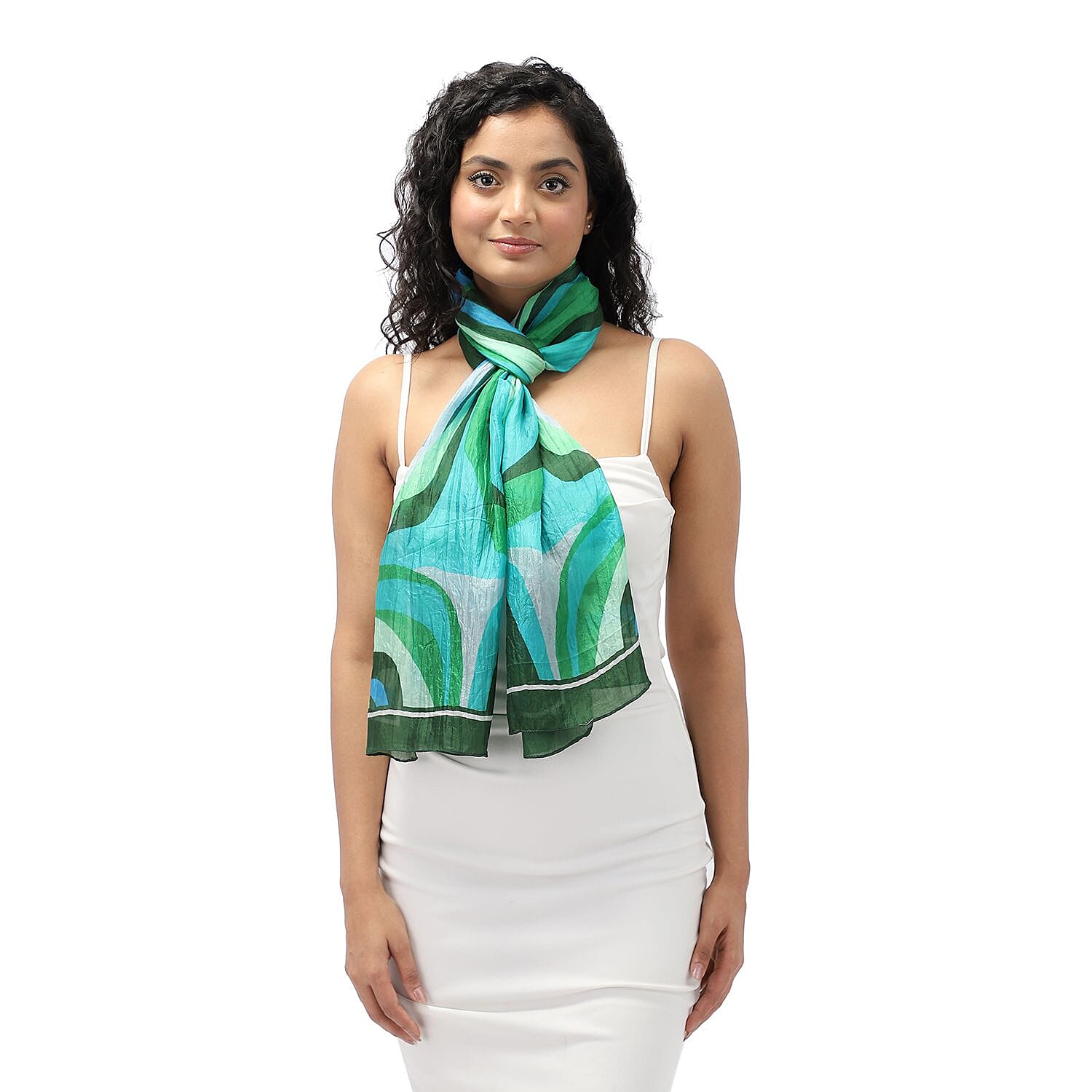 LA-MAREY 100% Silk Abstract Pattern Printed Scarf (Size-180x50cm) - Turquoise & Multi