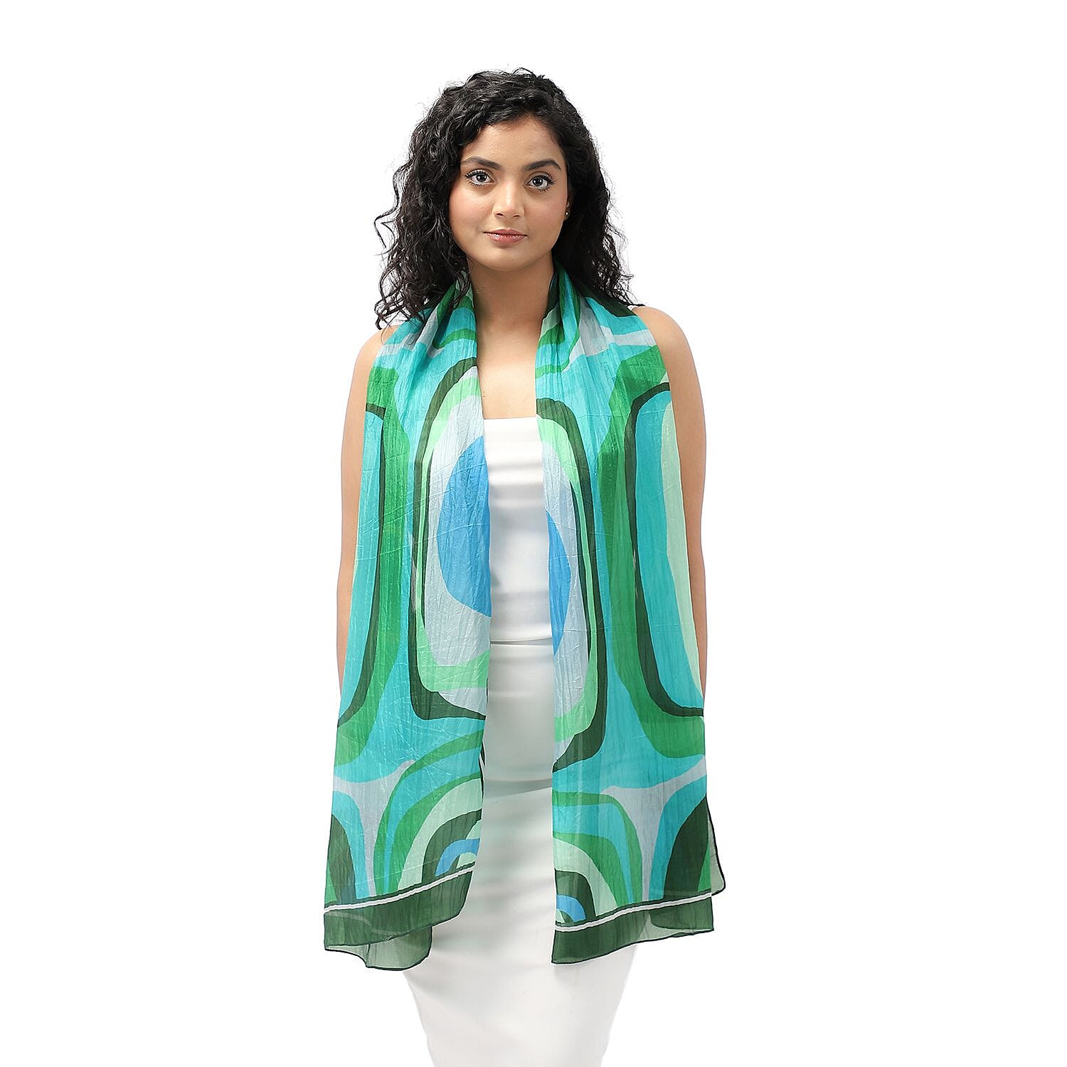 LA-MAREY 100% Silk Abstract Pattern Printed Scarf (Size-180x50cm) - Turquoise & Multi