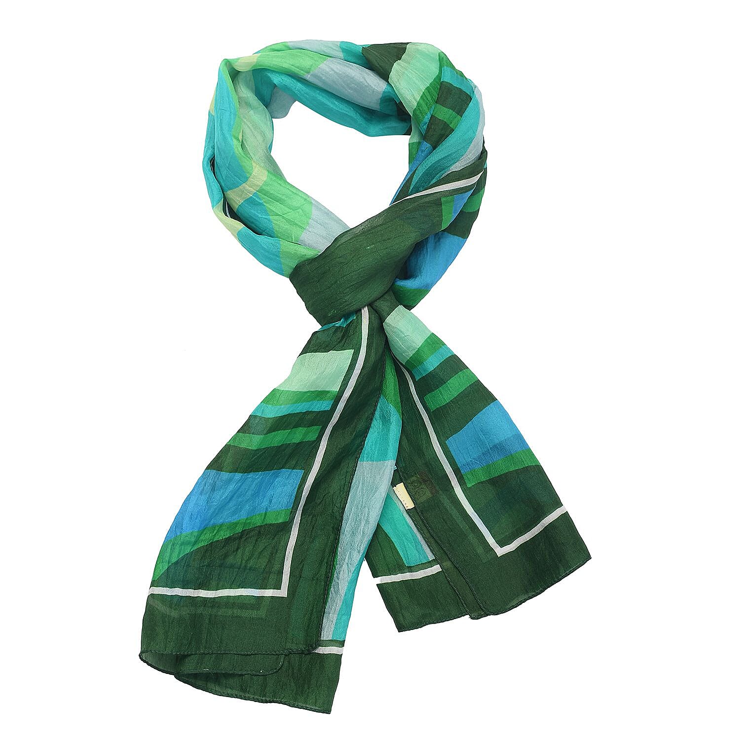 LA-MAREY 100% Silk Abstract Pattern Printed Scarf (Size-180x50cm) - Turquoise & Multi