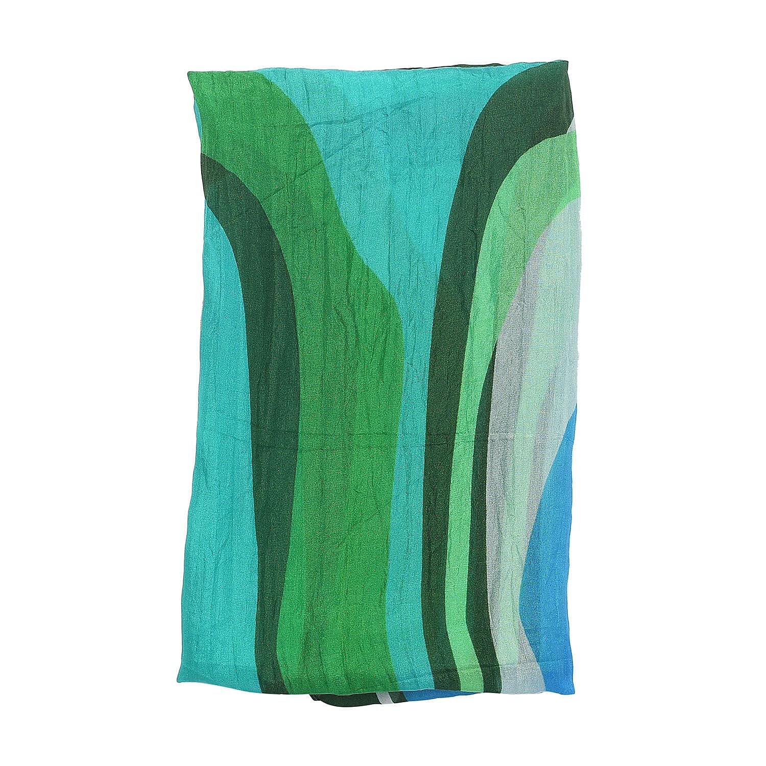 LA-MAREY 100% Silk Abstract Pattern Printed Scarf (Size-180x50cm) - Turquoise & Multi