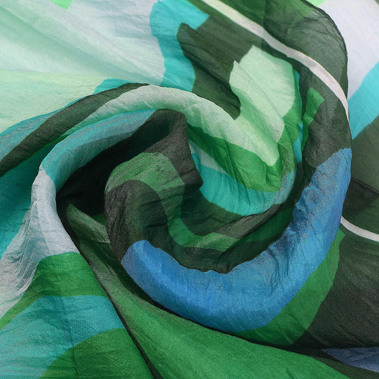 LA-MAREY 100% Silk Abstract Pattern Printed Scarf (Size-180x50cm) - Turquoise & Multi