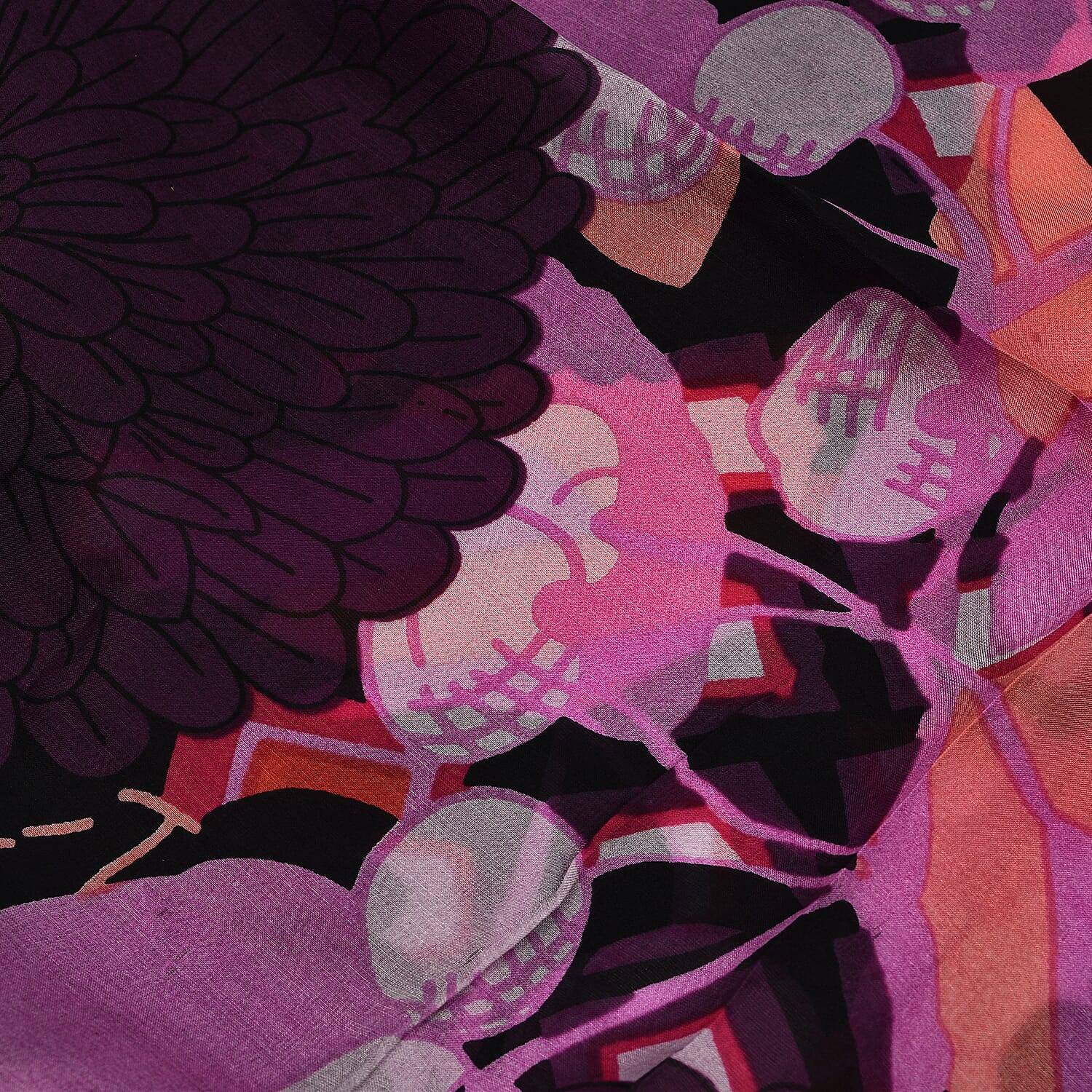 La Marey 100% Mulberry Silk Printed Scarf (Size 180x50cm) - Pink & Purple