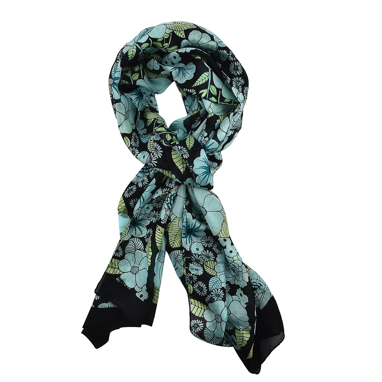 La Marey 100% Mulberry Silk Printed Scarf (Size 180x50 cm) -Turquoise