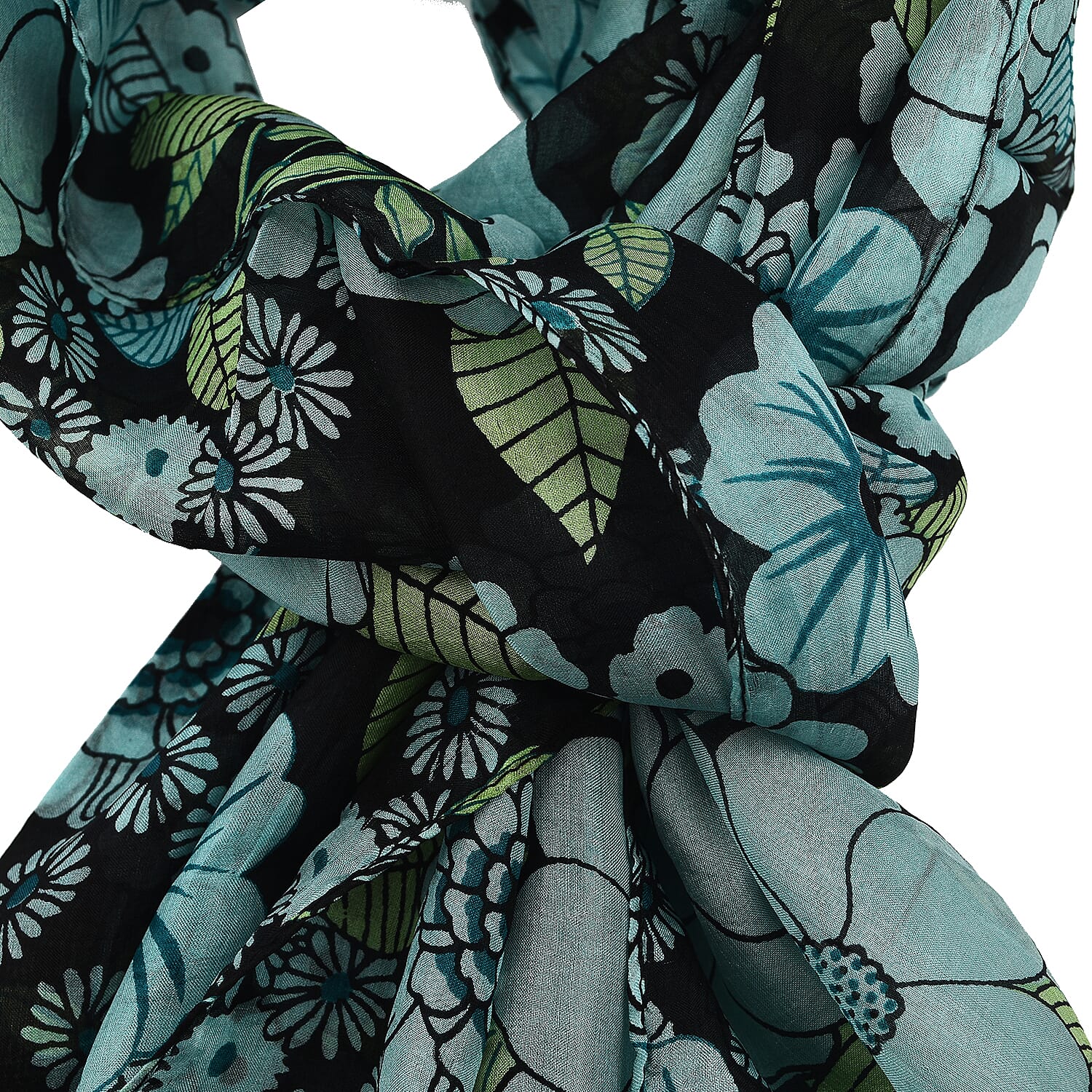 La Marey 100% Mulberry Silk Printed Scarf (Size 180x50 cm) -Turquoise