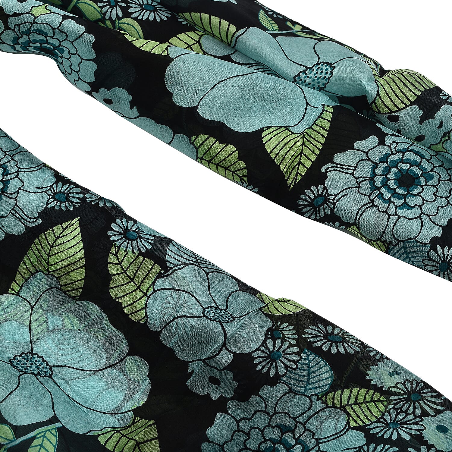 La Marey 100% Mulberry Silk Printed Scarf (Size 180x50 cm) -Turquoise