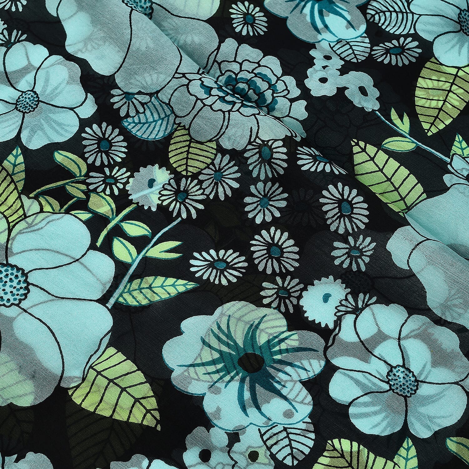 La Marey 100% Mulberry Silk Printed Scarf (Size 180x50 cm) -Turquoise