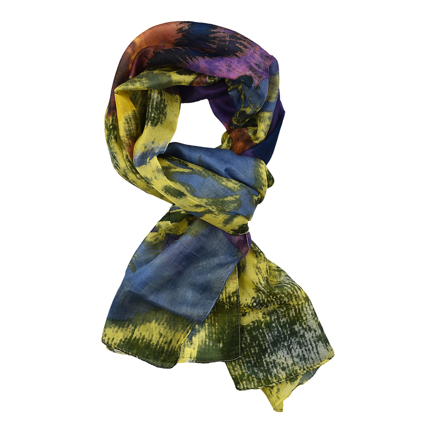 La Marey 100% Mulberry Silk Printed Scarf (Size 180x50cm) - Purple & Yellow