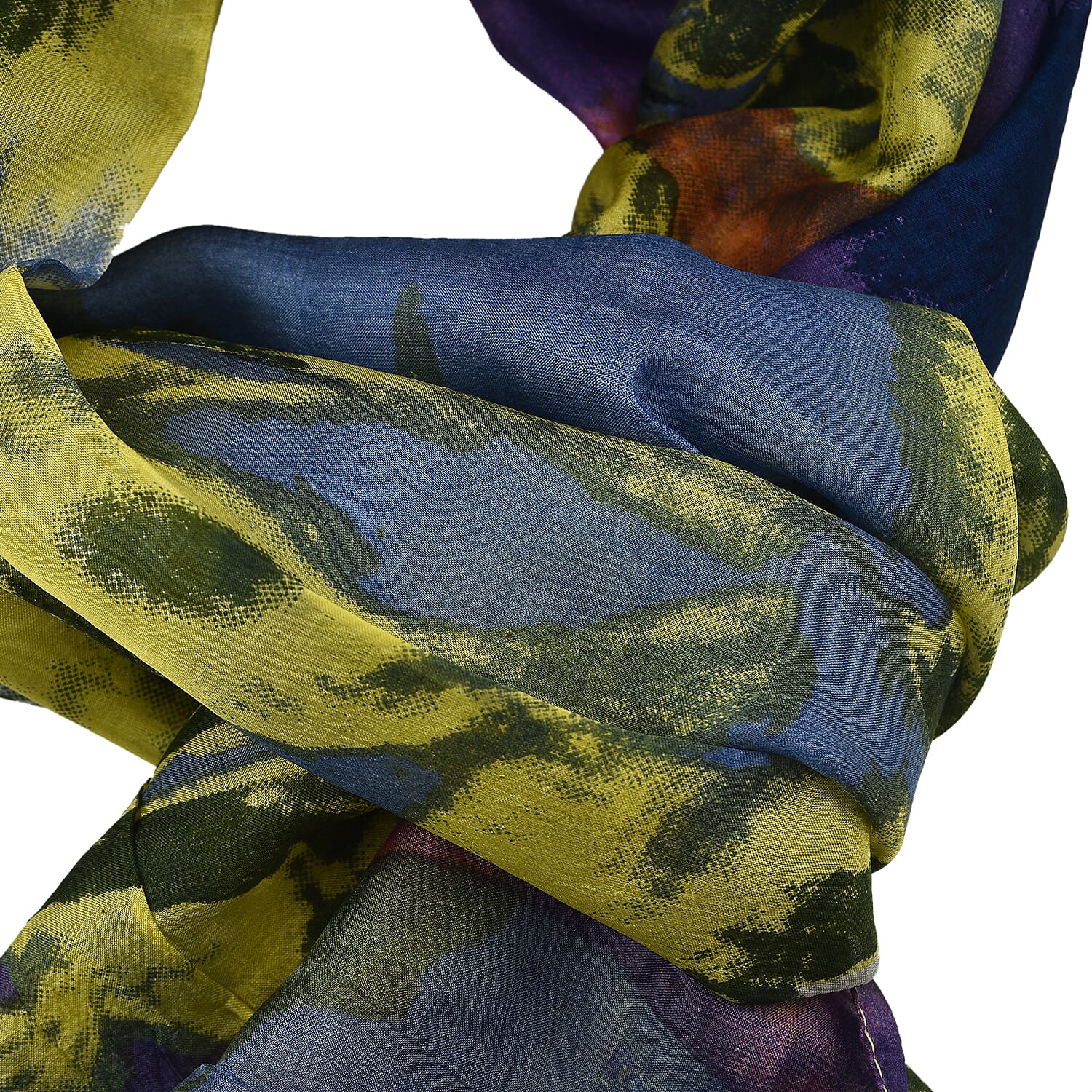 La Marey 100% Mulberry Silk Printed Scarf (Size 180x50cm) - Purple & Yellow