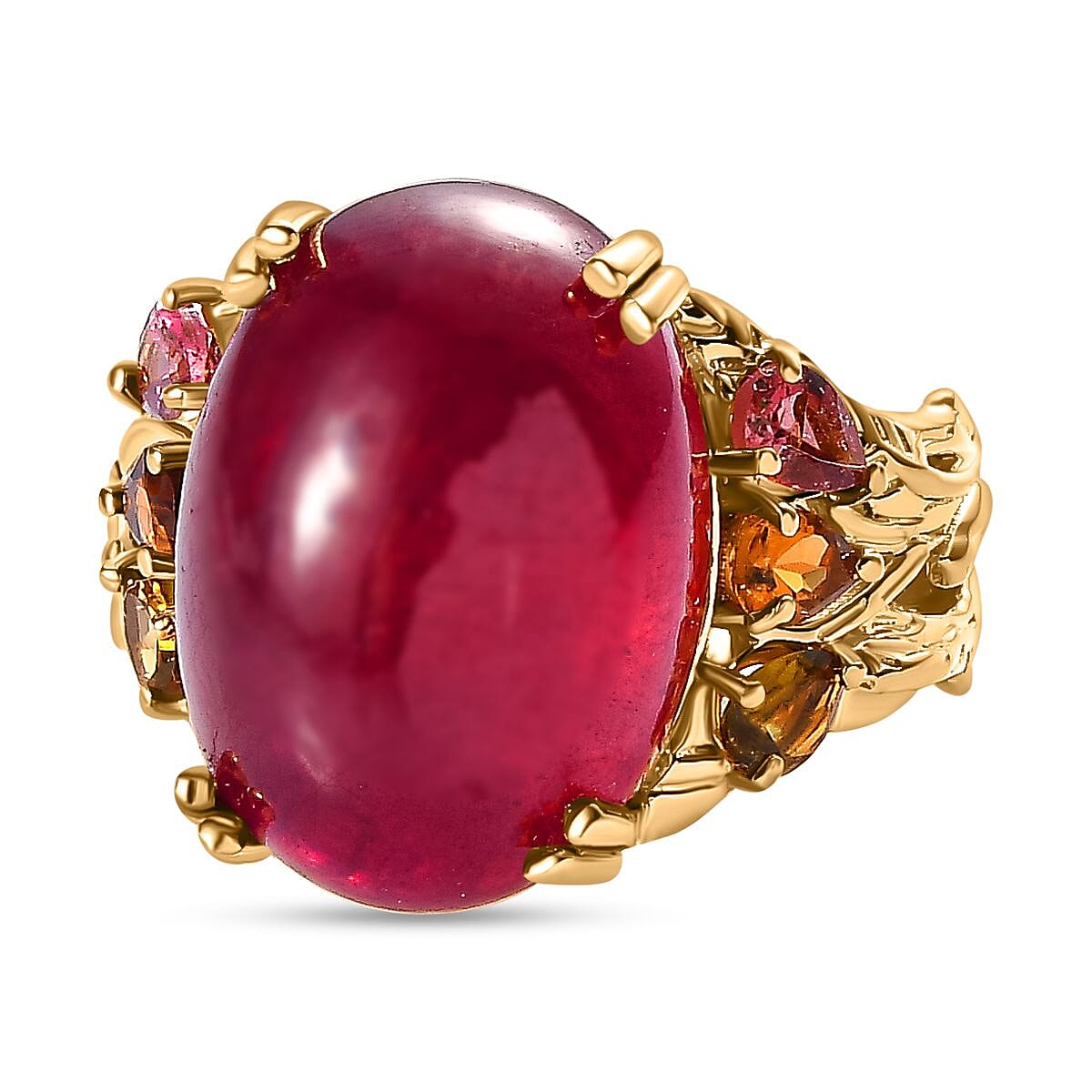 Tucson Special - African Ruby & Multi-Tourmaline Ring in 18K Vermeil Yellow Gold Plated Sterling Silver 22.84 Ct, Silver Wt 5.73 GM