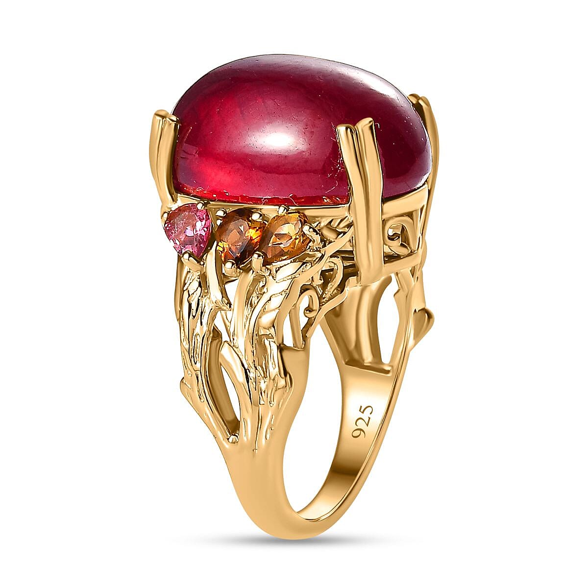 Tucson Special - African Ruby & Multi-Tourmaline Ring in 18K Vermeil Yellow Gold Plated Sterling Silver 22.84 Ct, Silver Wt 5.73 GM