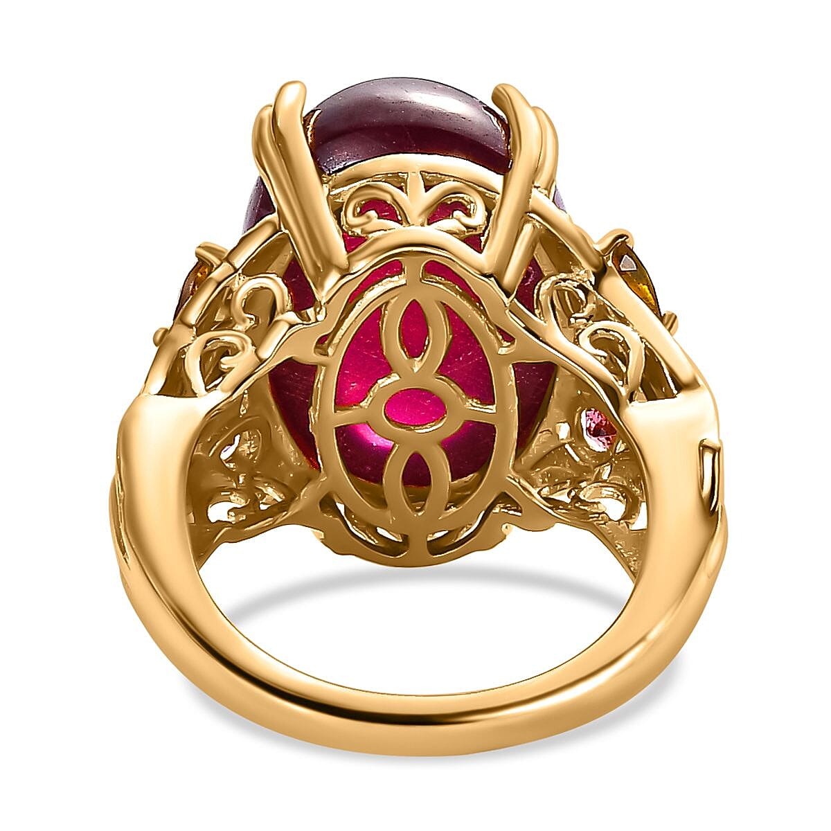 Tucson Special - African Ruby & Multi-Tourmaline Ring in 18K Vermeil Yellow Gold Plated Sterling Silver 22.84 Ct, Silver Wt 5.73 GM