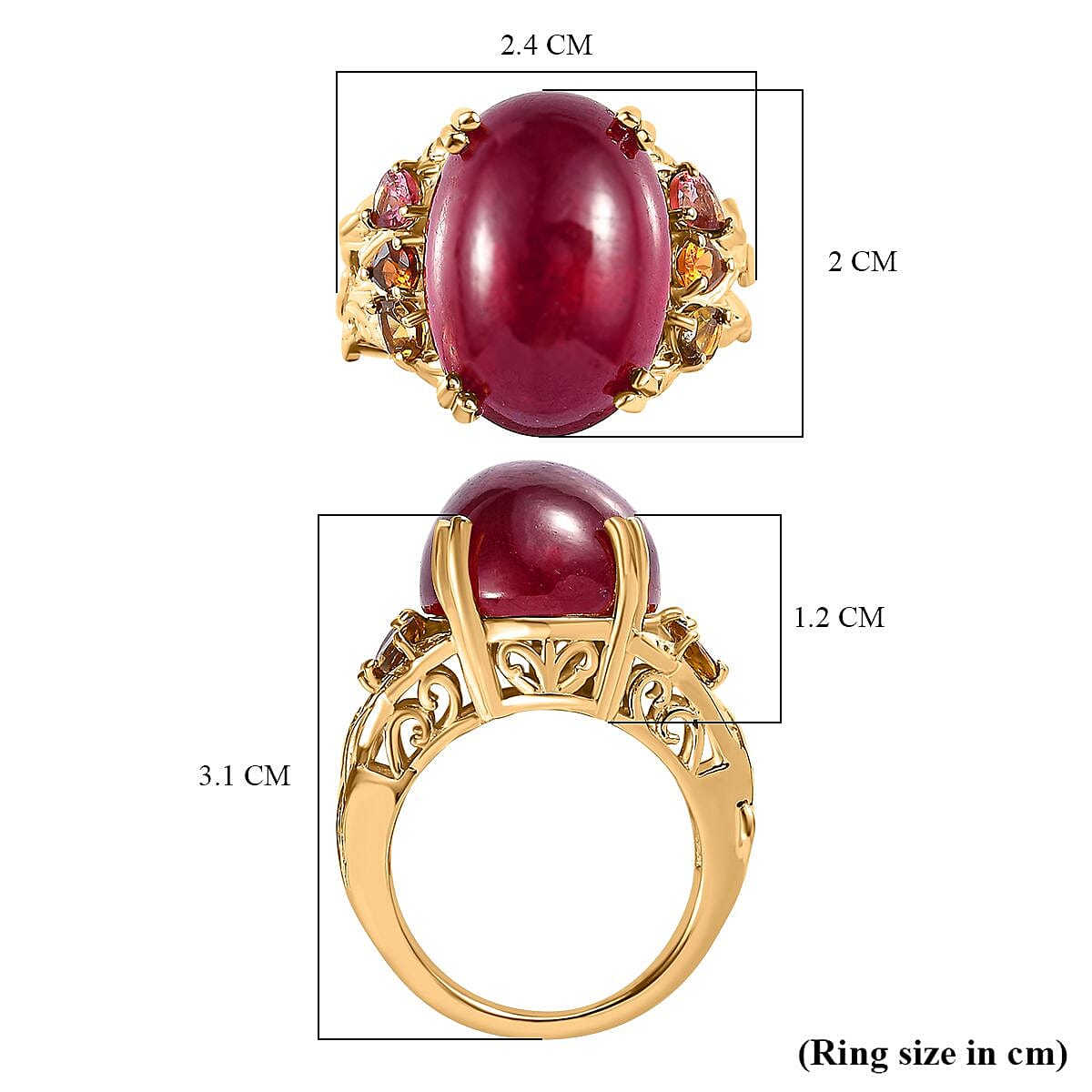 Tucson Special - African Ruby & Multi-Tourmaline Ring in 18K Vermeil Yellow Gold Plated Sterling Silver 22.84 Ct, Silver Wt 5.73 GM