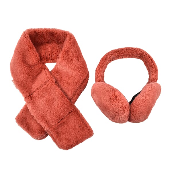 2 Piece Set Faux Fur Earmuffs and Scarf Pink 7583369 TJC