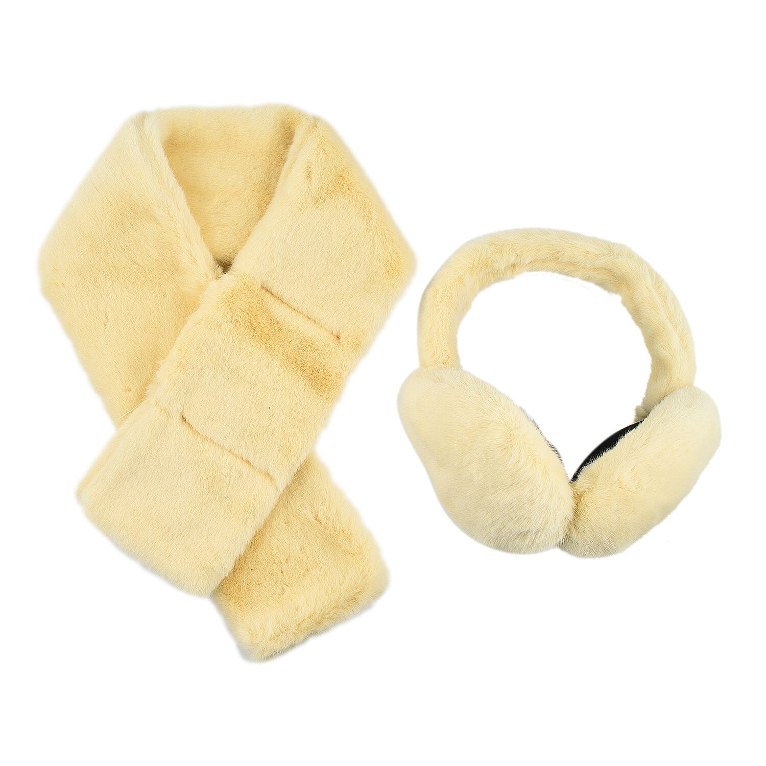 2 Piece Set - Faux Fur Earmuffs and Scarf - Beige