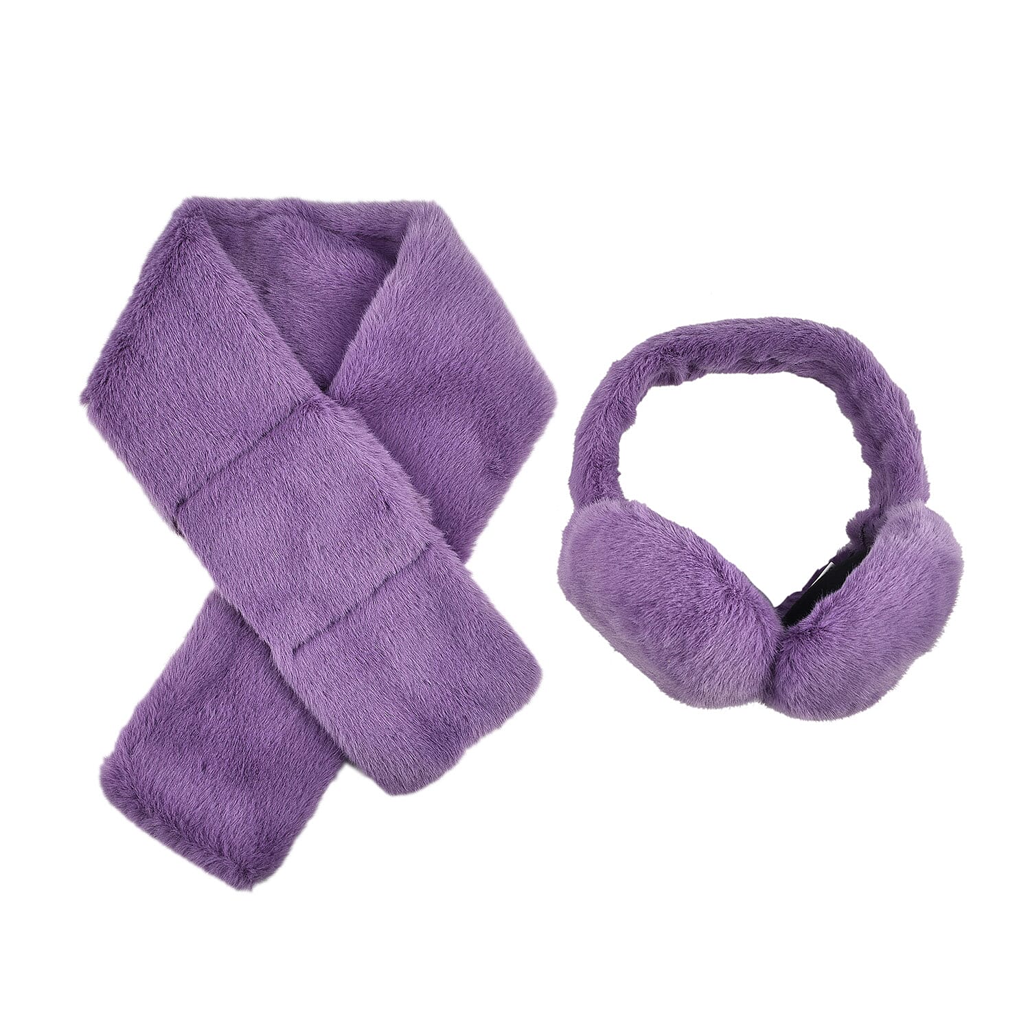 2 Piece Set - Faux Fur Earmuffs and Scarf - Purple