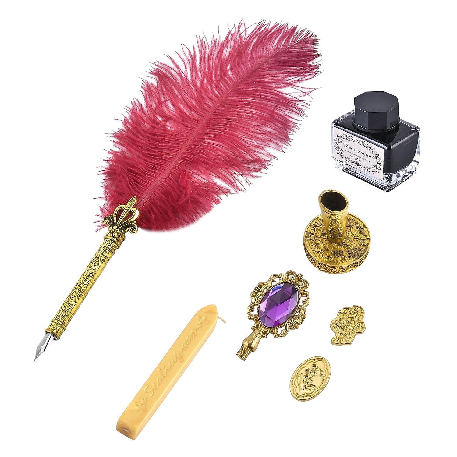 Vintage Feather Pen and Wax Stamp Gift Box - Broken Red