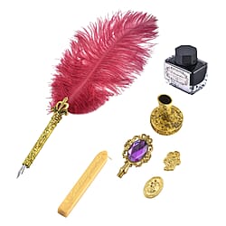 Vintage Feather Pen and Wax Stamp Gift Box - Pink - Red