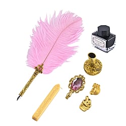 Vintage Feather Pen and Wax Stamp Gift Box - Pink - Red