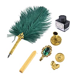 Vintage Feather Pen and Wax Stamp Gift Box - Pink - Red