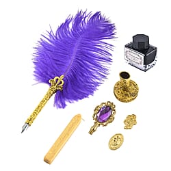 Vintage Feather Pen and Wax Stamp Gift Box - Pink - Red