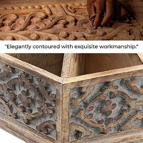Handcarved Multipurpose Mango Wood Spinner Organizer (Size 24x22x21 cm)