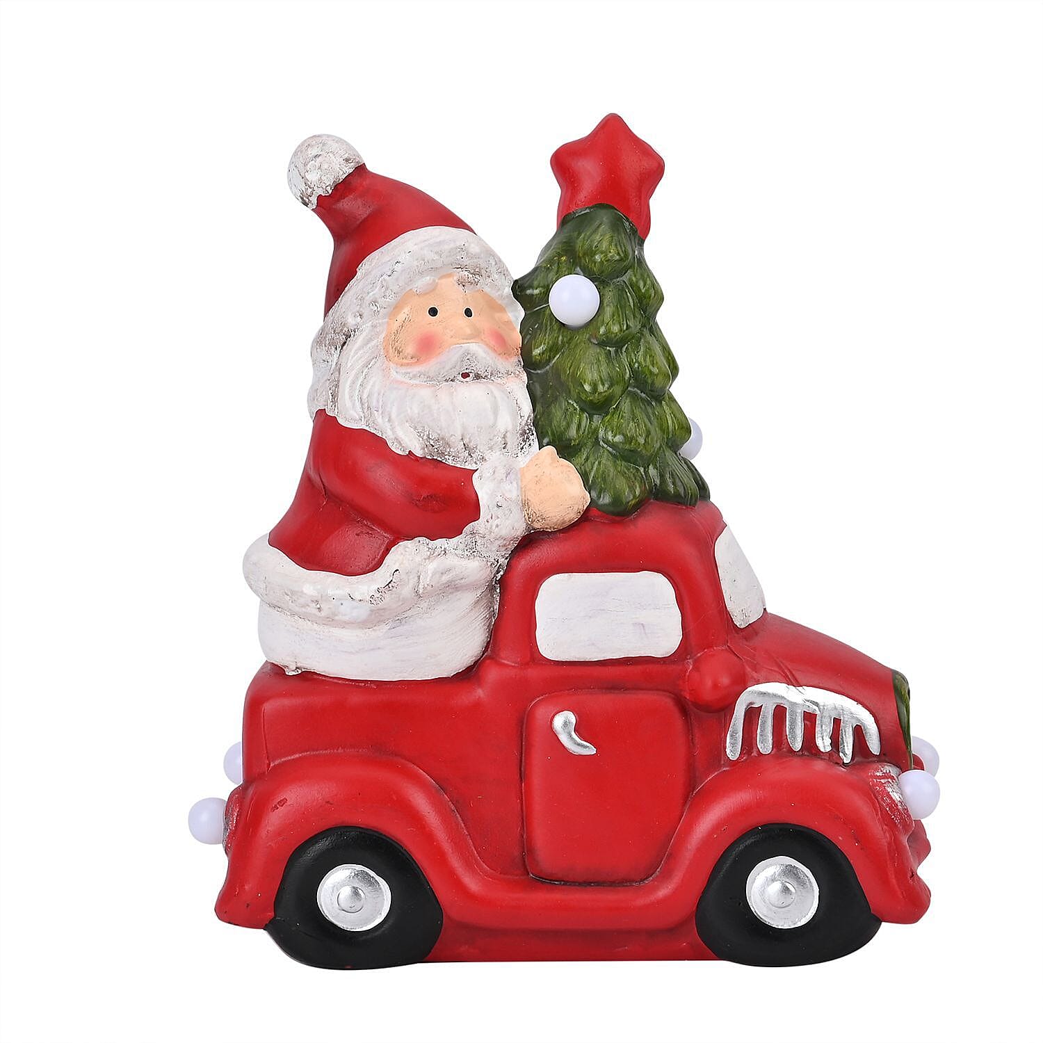 Ceramic Decoration Truck and Santa Clause Shape with Led Light (Size 22x20x9 cm) - Red & White