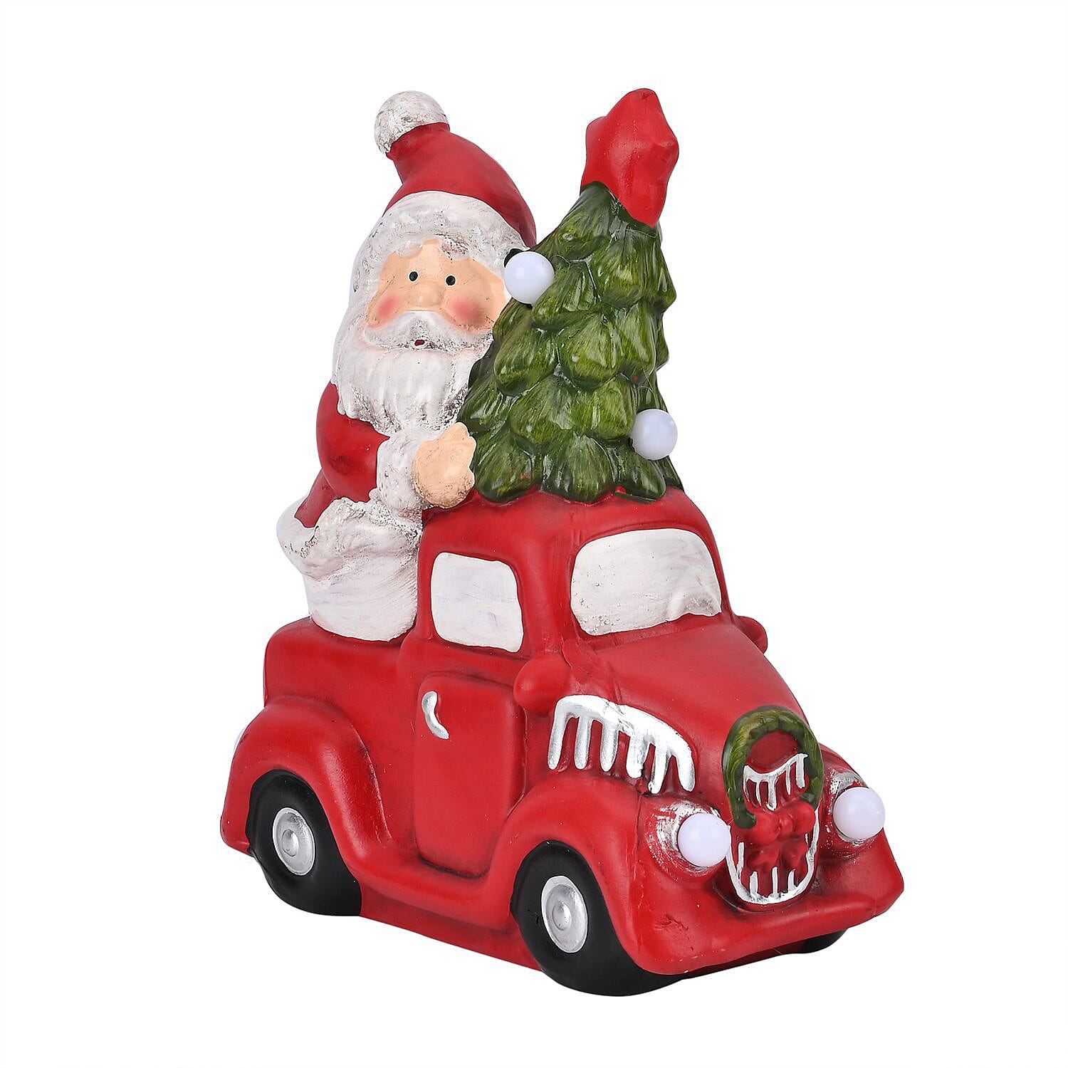 Ceramic Decoration Truck and Santa Clause Shape with Led Light (Size 22x20x9 cm) - Red & White