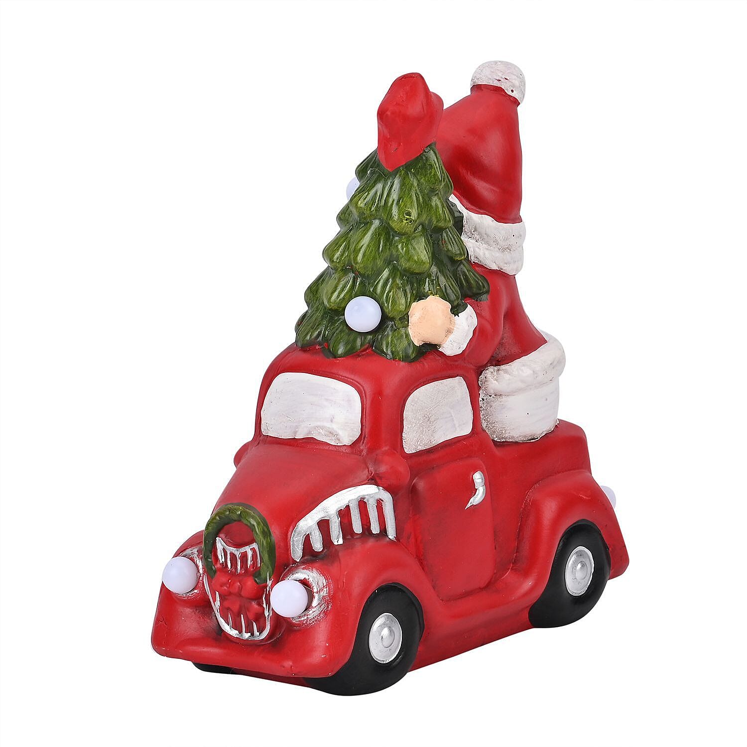 Ceramic Decoration Truck and Santa Clause Shape with Led Light (Size 22x20x9 cm) - Red & White