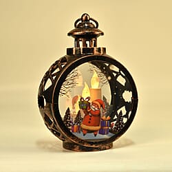 Vintage Clock Shaped Carved With Santa Hanging Lantern LED Light (3xAAA Batteries, Not Incl.) - Brown