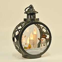 Vintage Clock Shaped Carved With Santa Hanging Lantern LED Light (3xAAA Batteries, Not Incl.) - Brown