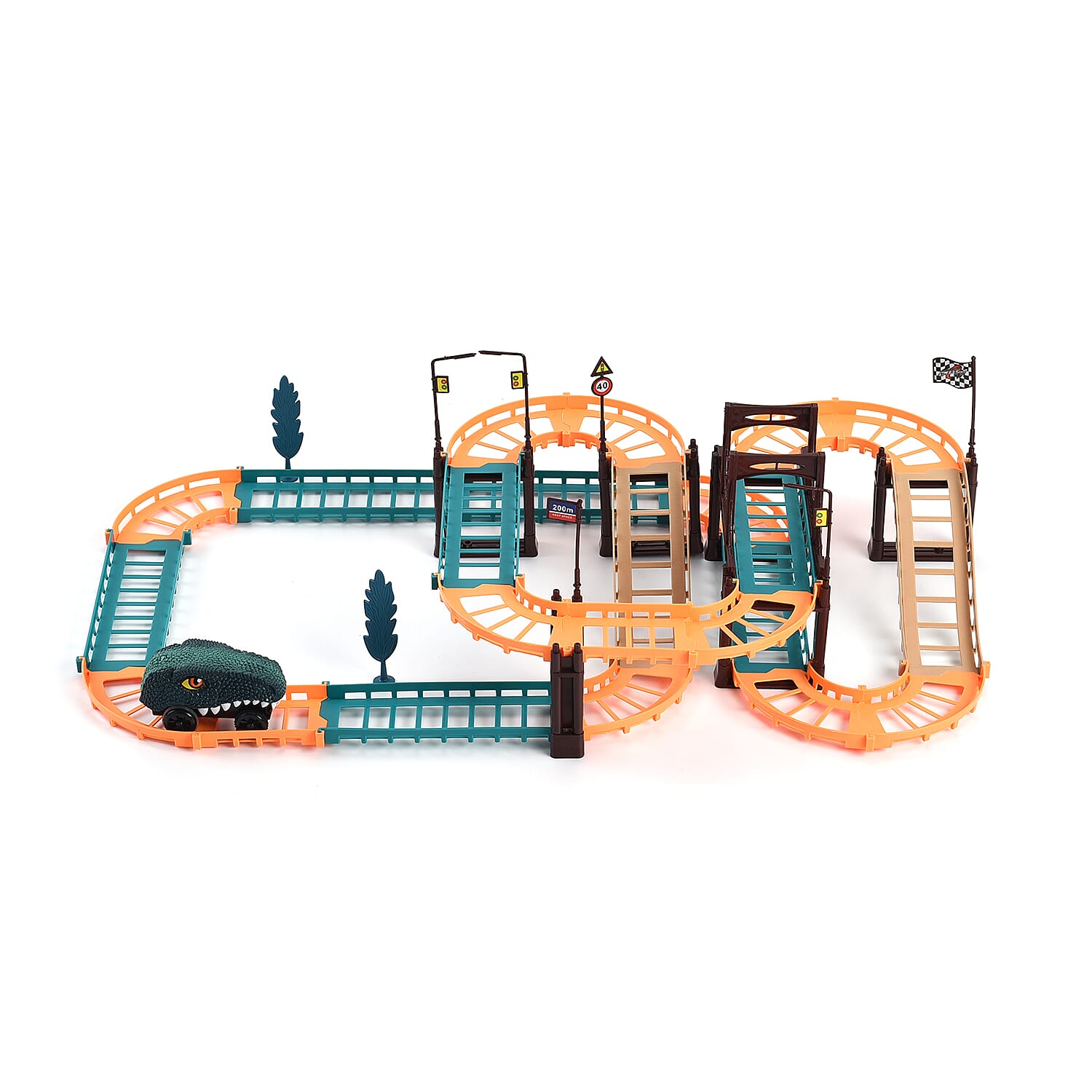 Set of 44 Pcs Track - 2 Toy Car with Dinosaur Theme (2 xAA Battery Not Inc.)