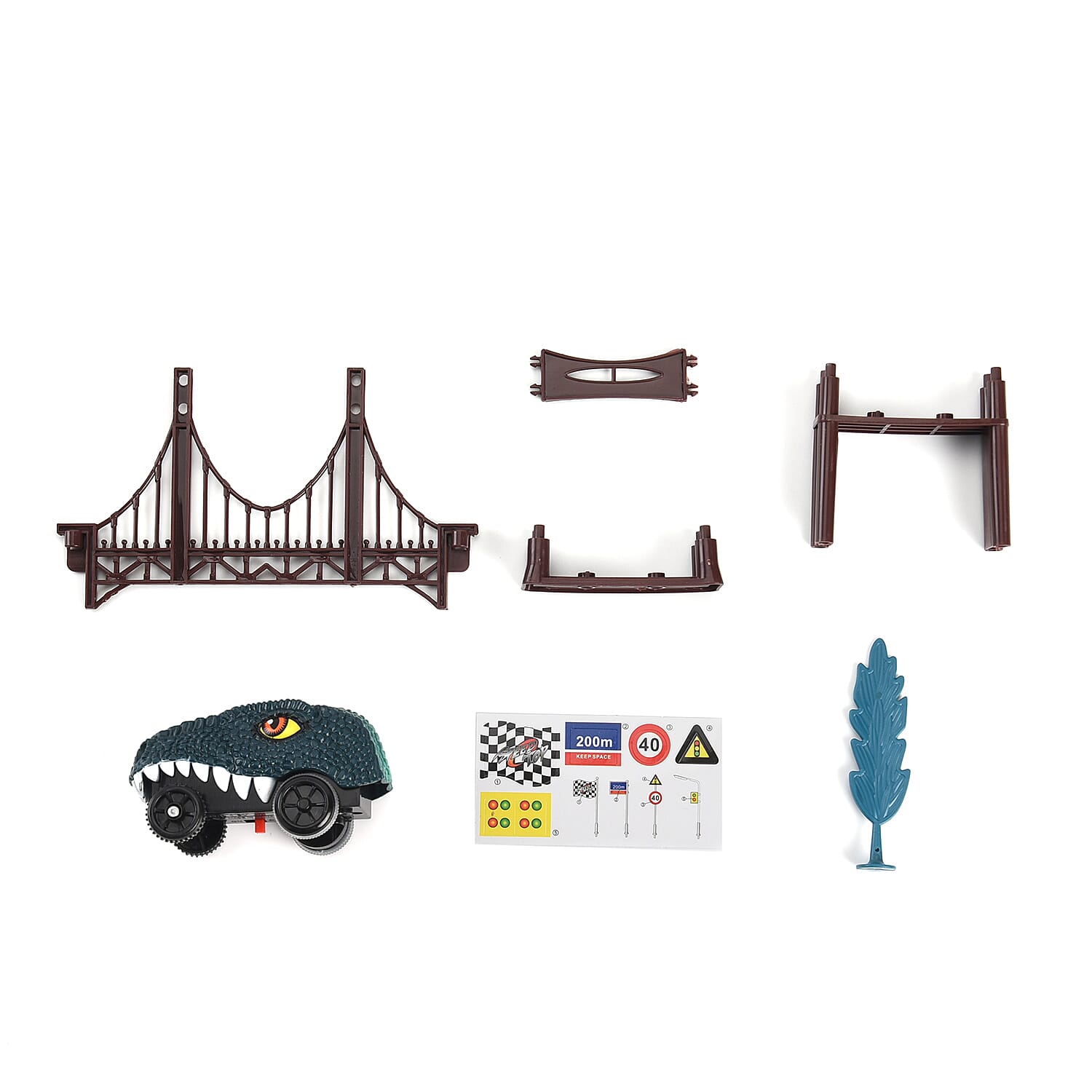 Set of 44 Pcs Track - 2 Toy Car with Dinosaur Theme (2 xAA Battery Not Inc.)