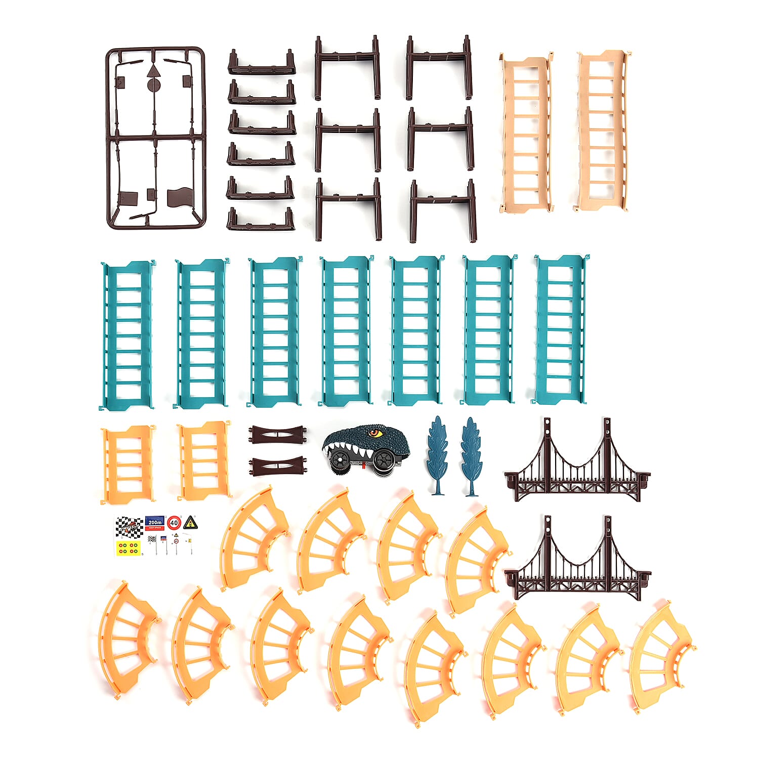 Set of 44 Pcs Track - 2 Toy Car with Dinosaur Theme (2 xAA Battery Not Inc.)