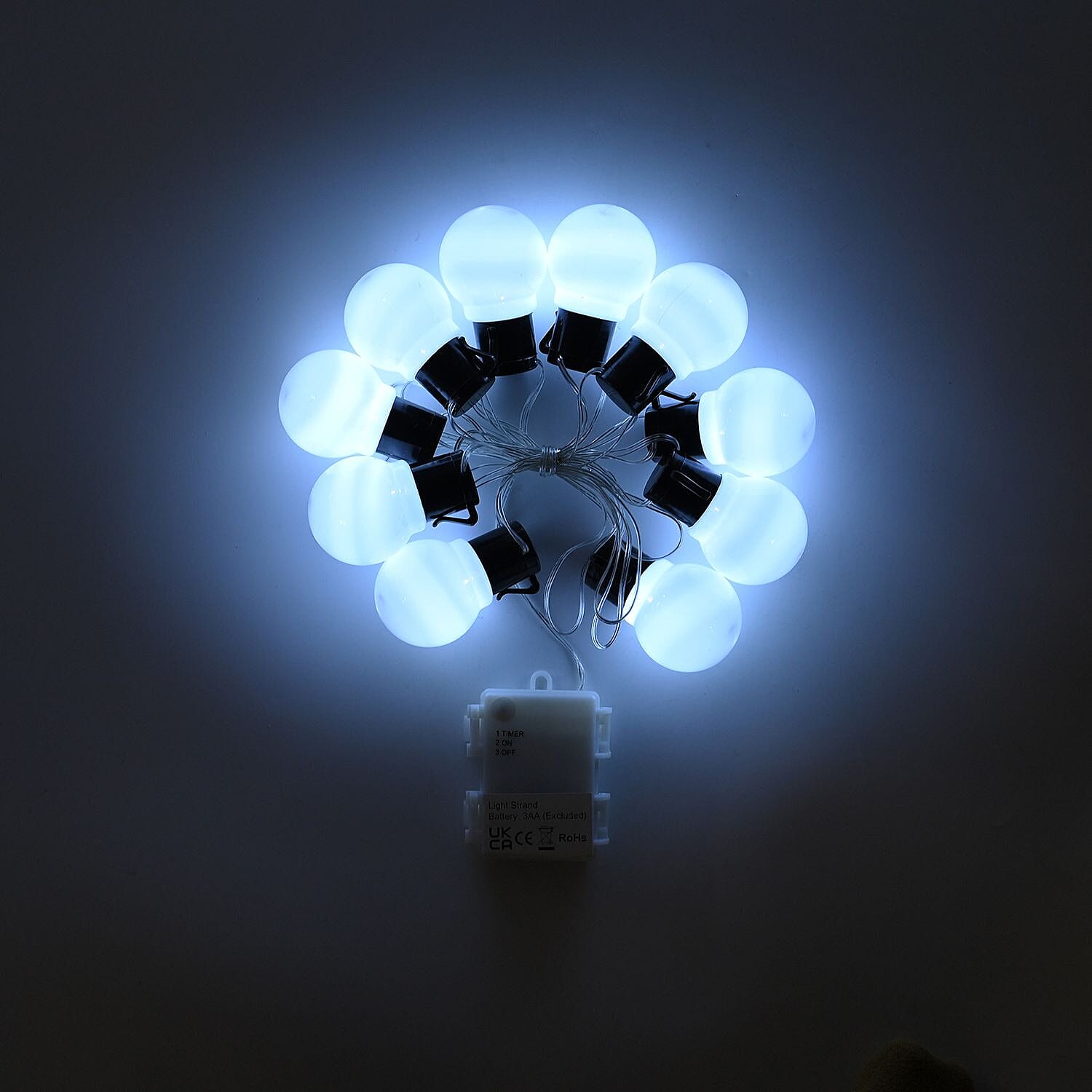 Value Bundle - Set of 10 White Bulb String LED Lights (3AA Timer IP44 Battery Box,Excl.) - White