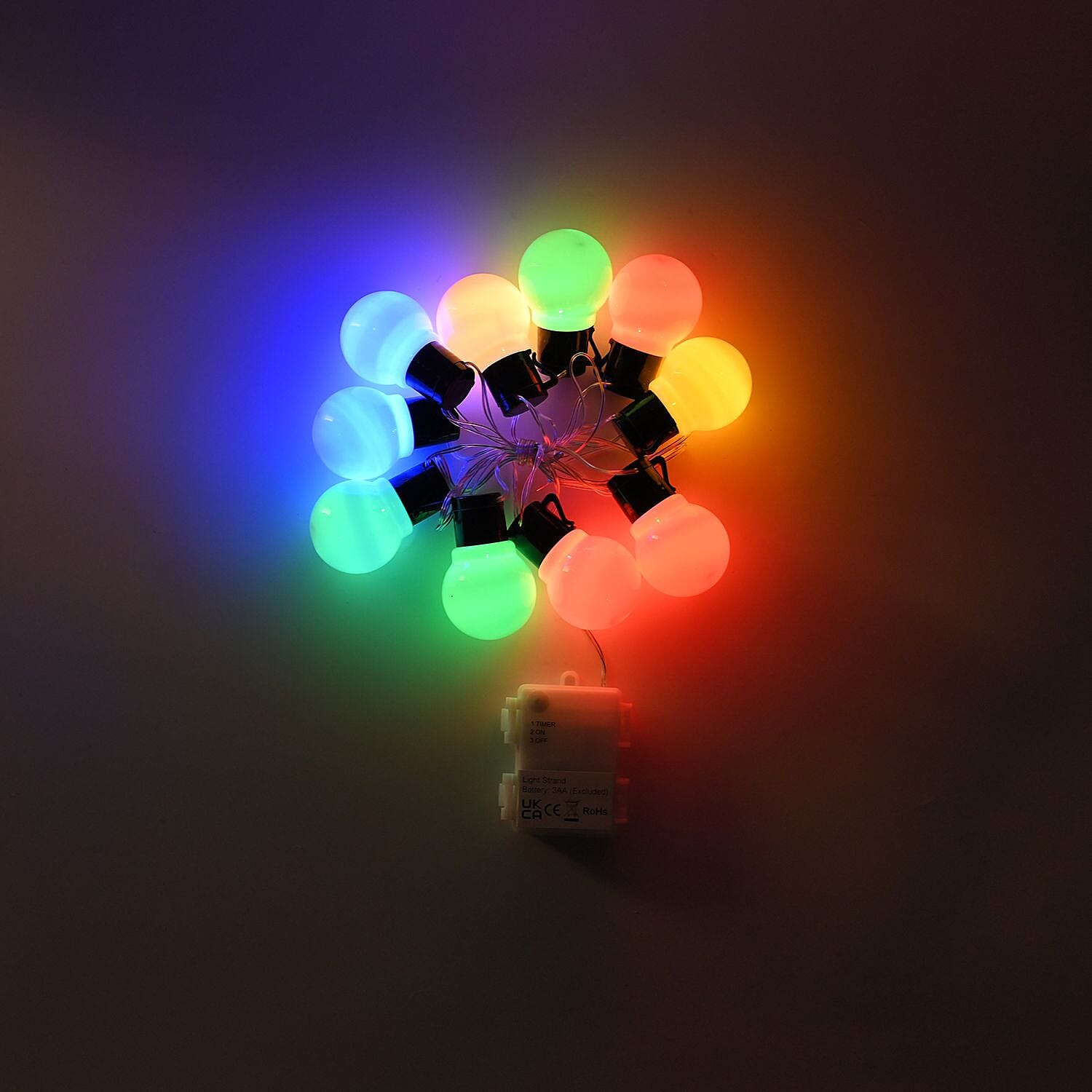 Value Bundle - Set of 10 White Bulb String LED Lights (3AA Timer IP44 Battery Box,Excl.) - Multi