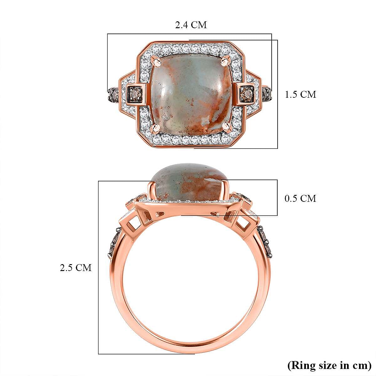 Zimbaprase, Natural White Zircon and Brown Zircon Ring in 18K Vermeil Rose Gold Plated Sterling Silver 6.88 Ct Zimbaprase, Natural White Zircon and Brown Zircon Ring in 18K Vermeil Rose Gold Plated Sterling Silver 6.88 Ct