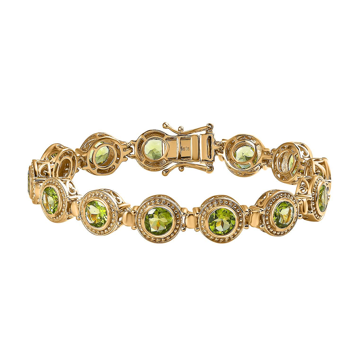 Hebei Peridot Bracelet (Size - 8) in 18K Vermeil Yellow Gold Plated Sterling Silver 11.91 Ct, Silver Wt. 20.89 Gms