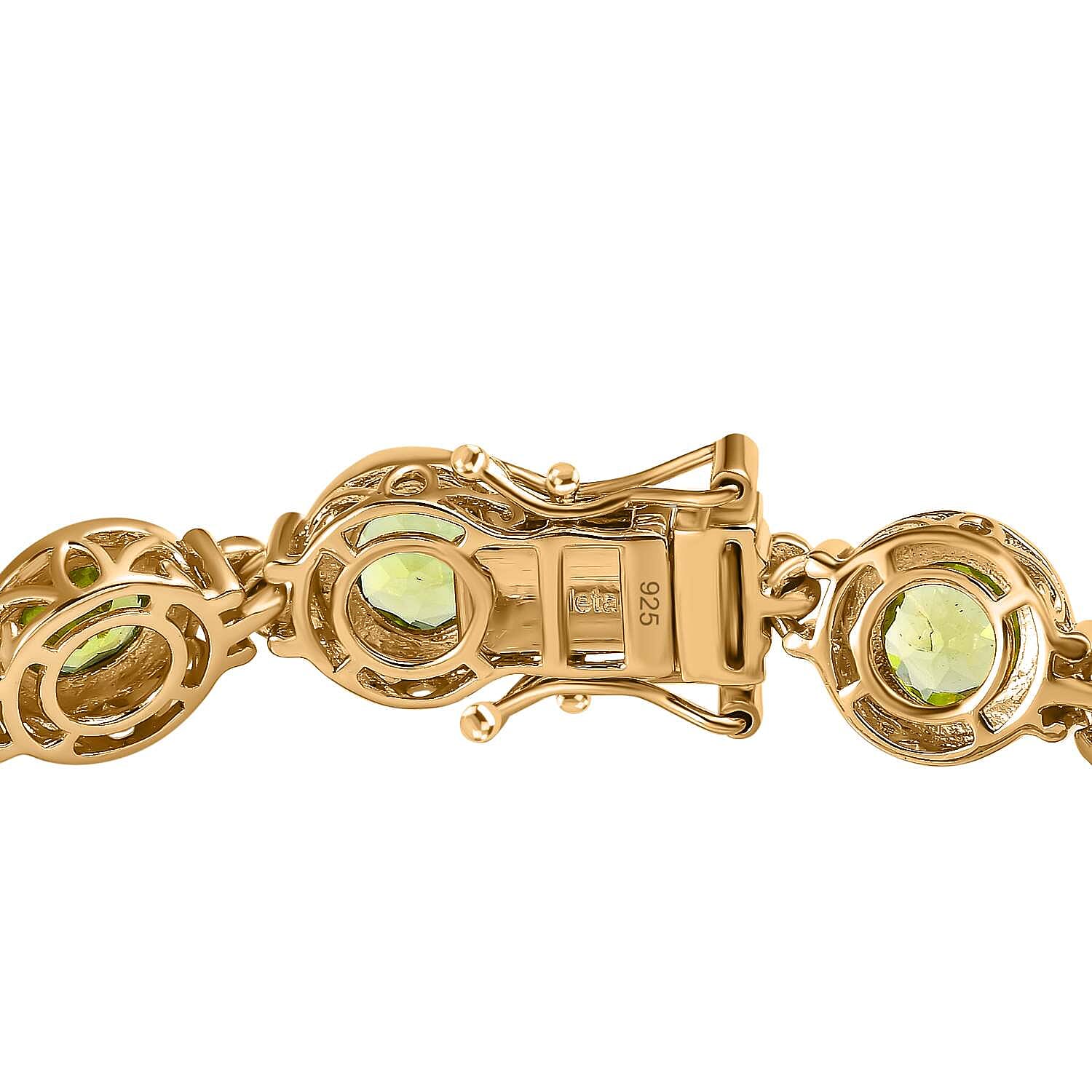 Hebei Peridot Tennis Bracelet (Size - 7) in 18K Vermeil Yellow Gold Plated Sterling Silver 10.59 Ct, Silver Wt. 18.12 Gms