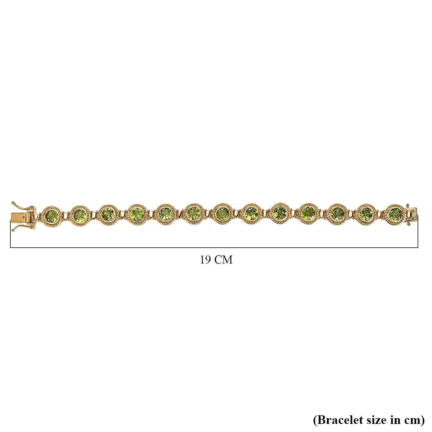 Hebei Peridot Tennis Bracelet (Size - 7) in 18K Vermeil Yellow Gold Plated Sterling Silver 10.59 Ct, Silver Wt. 18.12 Gms