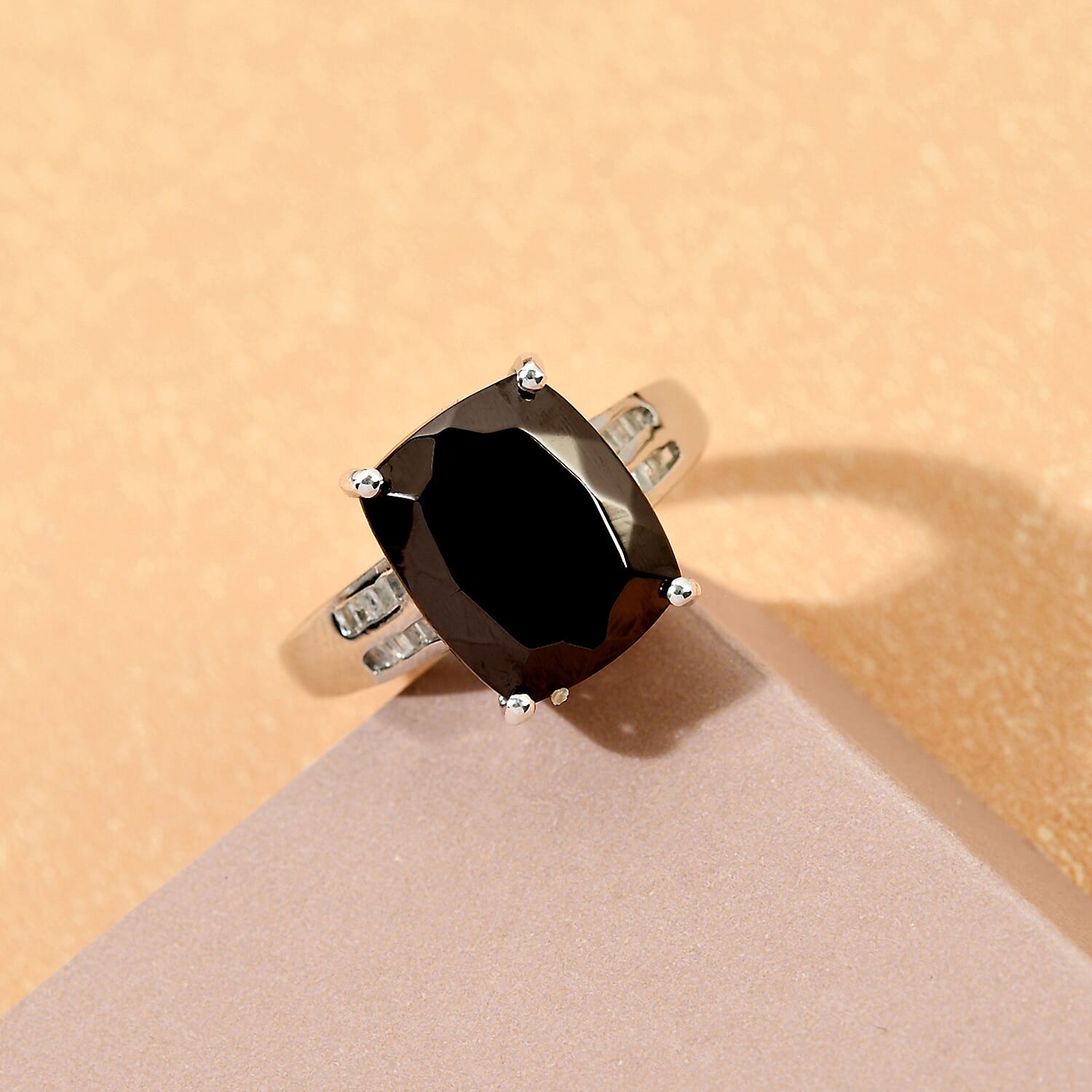 Elite Shungite and Diamond Ring in Platinum Overlay Sterling Silver 3.33 Ct.
