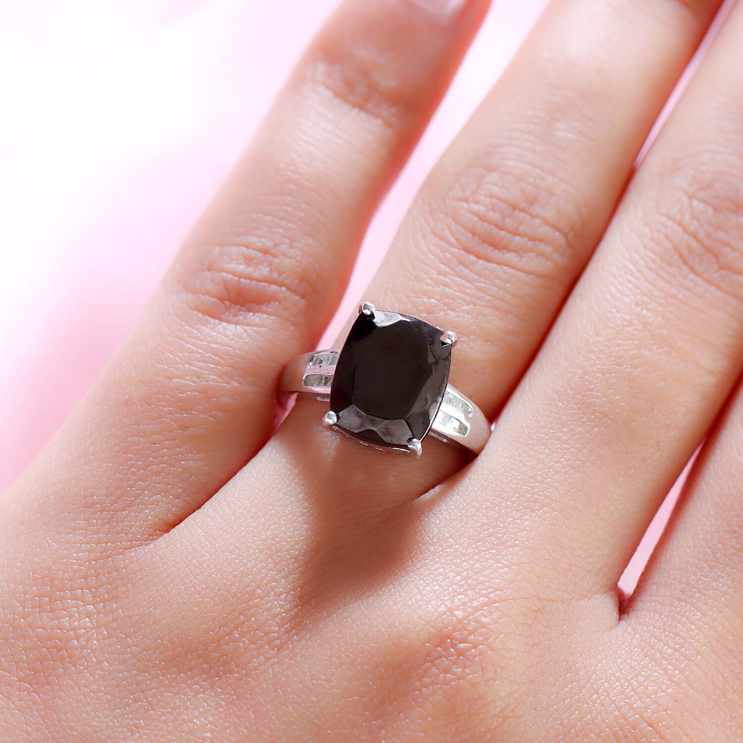 Elite Shungite and Diamond Ring in Platinum Overlay Sterling Silver 3.33 Ct.