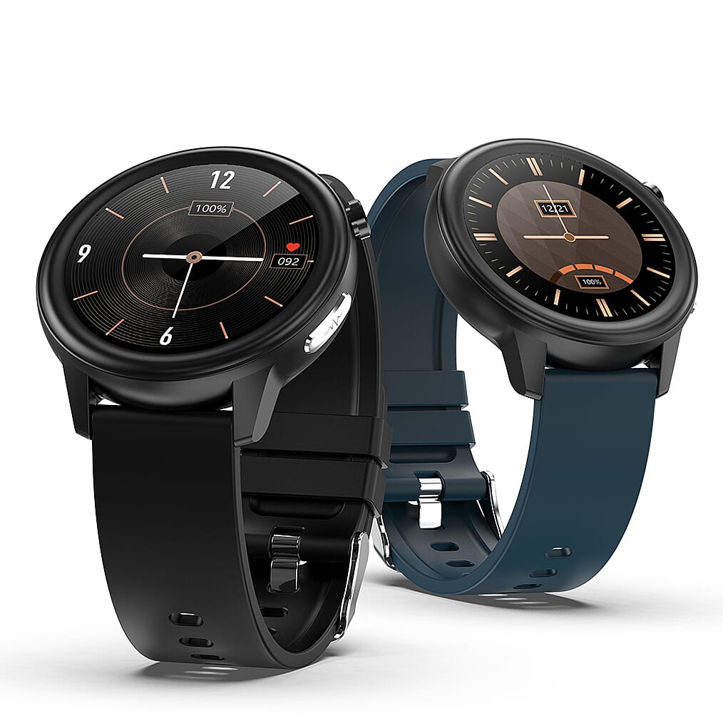 SoulSmart Health Tracker Watch (1.3 inch HD Display) with 2 Straps Includes ECG, Body Temp, Respiration Rate and Sleep Monitoring Functions - Black & Blue