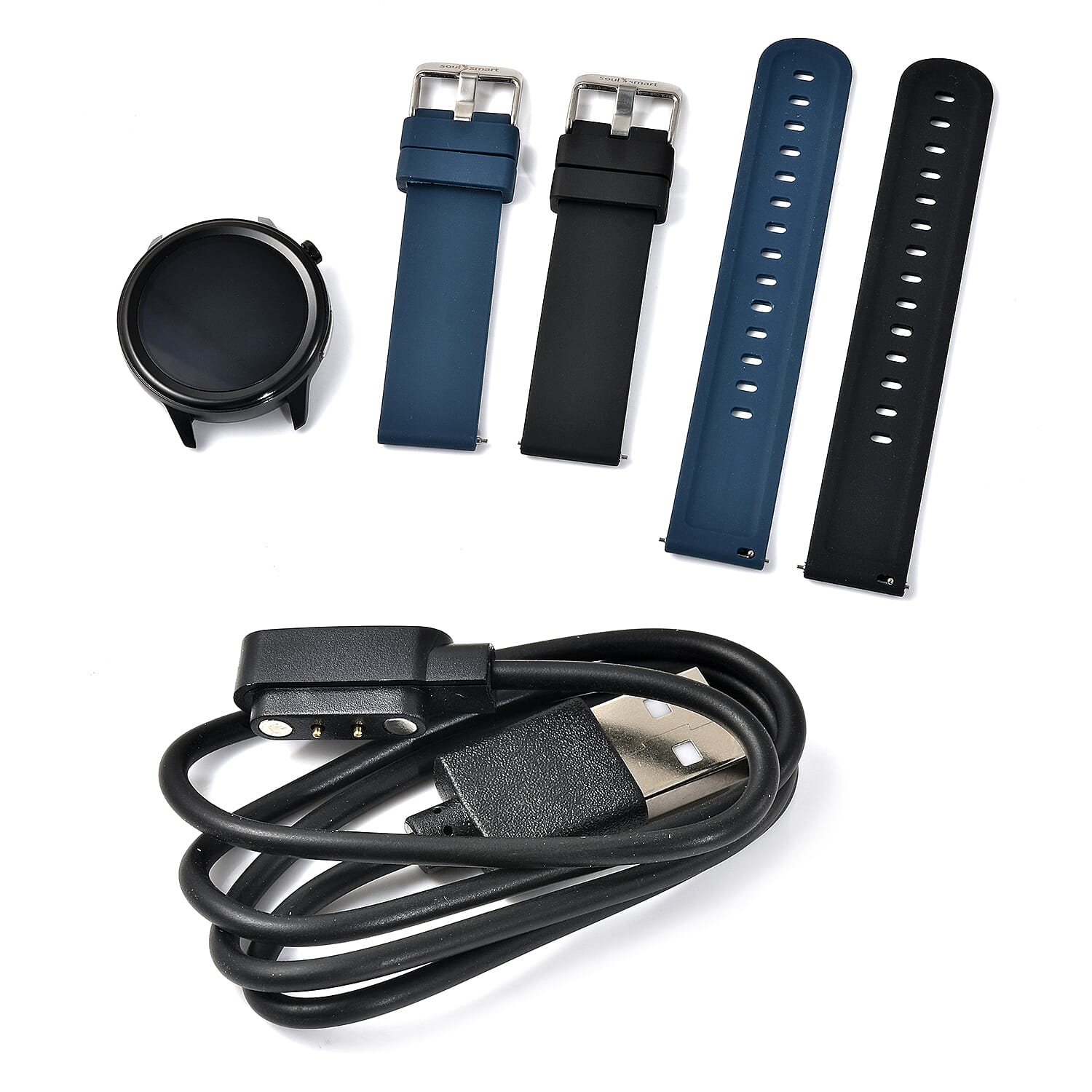 SoulSmart Health Tracker Watch (1.3 inch HD Display) with 2 Straps Includes ECG, Body Temp, Respiration Rate and Sleep Monitoring Functions - Black & Blue