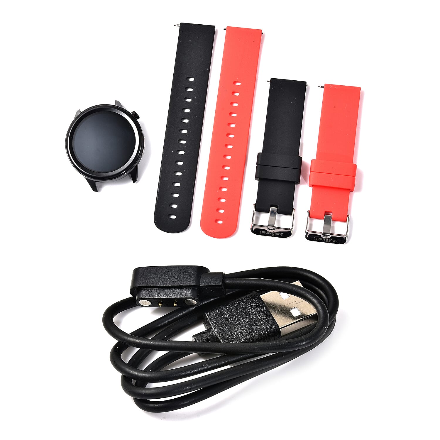 SoulSmart Health Tracker Watch (1.3 inch HD Display) with 2 Straps Includes ECG, Body Temp, Respiration Rate and Sleep Monitoring Functions - Black & Red