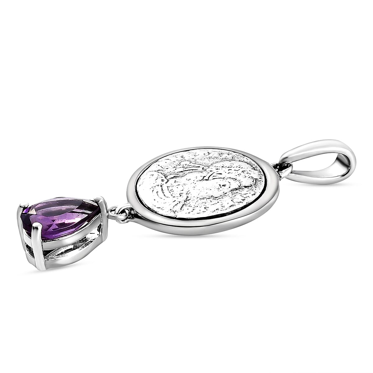 GP Roman Coin Collection - Amethyst, Blue Sapphire Pendant in Platinum Overlay Sterling Silver 1.21 Ct.