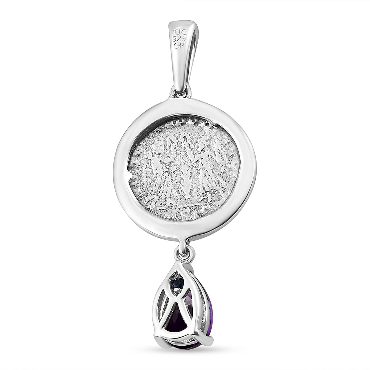 GP Roman Coin Collection - Amethyst, Blue Sapphire Pendant in Platinum Overlay Sterling Silver 1.21 Ct.
