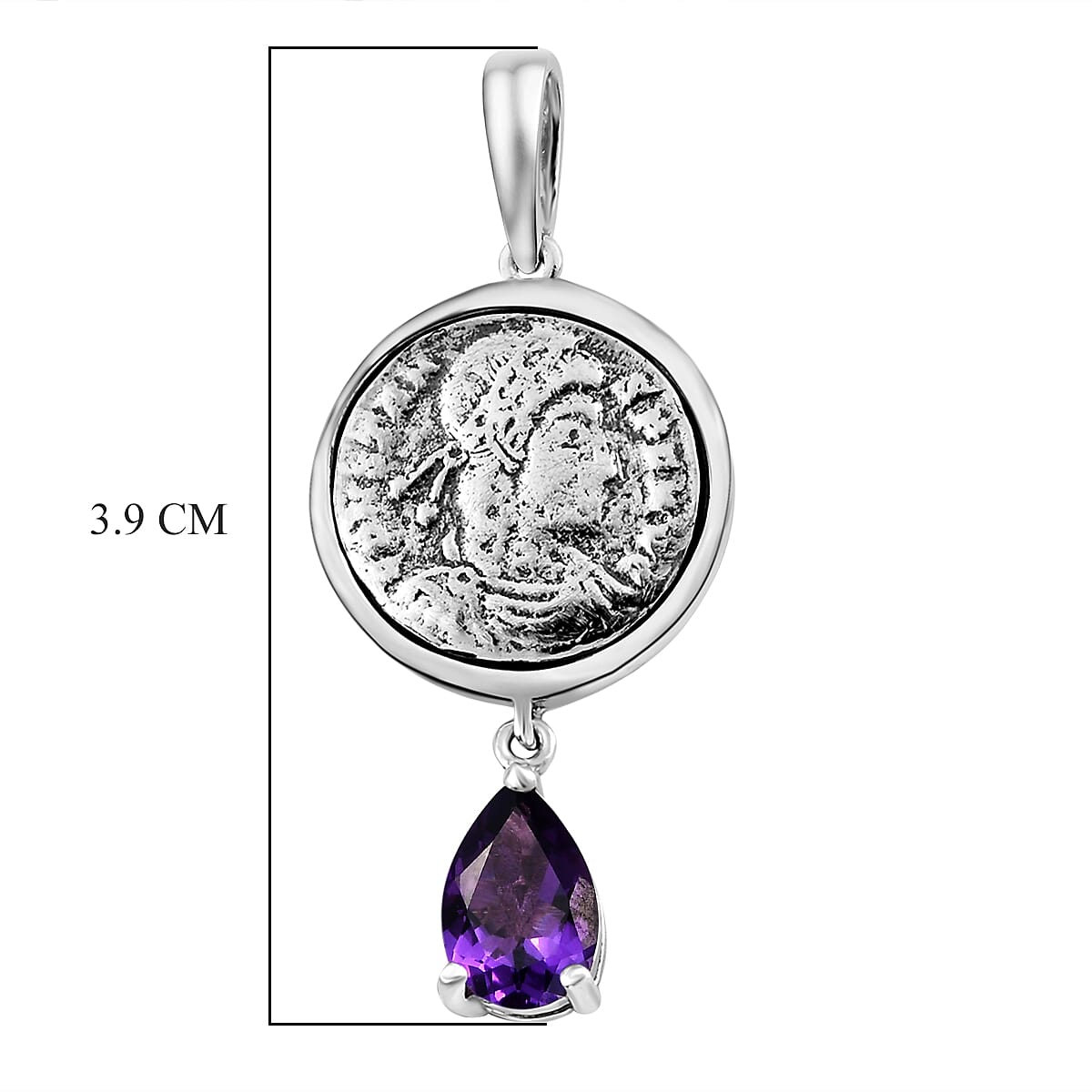 GP Roman Coin Collection - Amethyst, Blue Sapphire Pendant in Platinum Overlay Sterling Silver 1.21 Ct.
