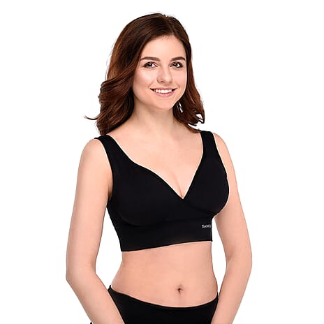 SANKOM SWITZERLAND Organic Cotton Bra for Back Support (Size M 12 to 16) - Black