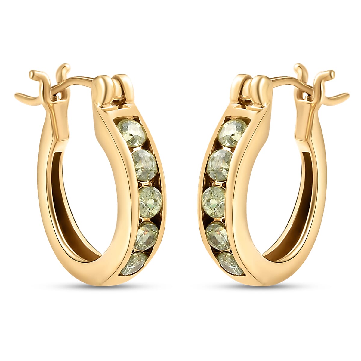 Demantoid Garnet Hoop Earrings in 14K Gold Overlay Sterling Silver