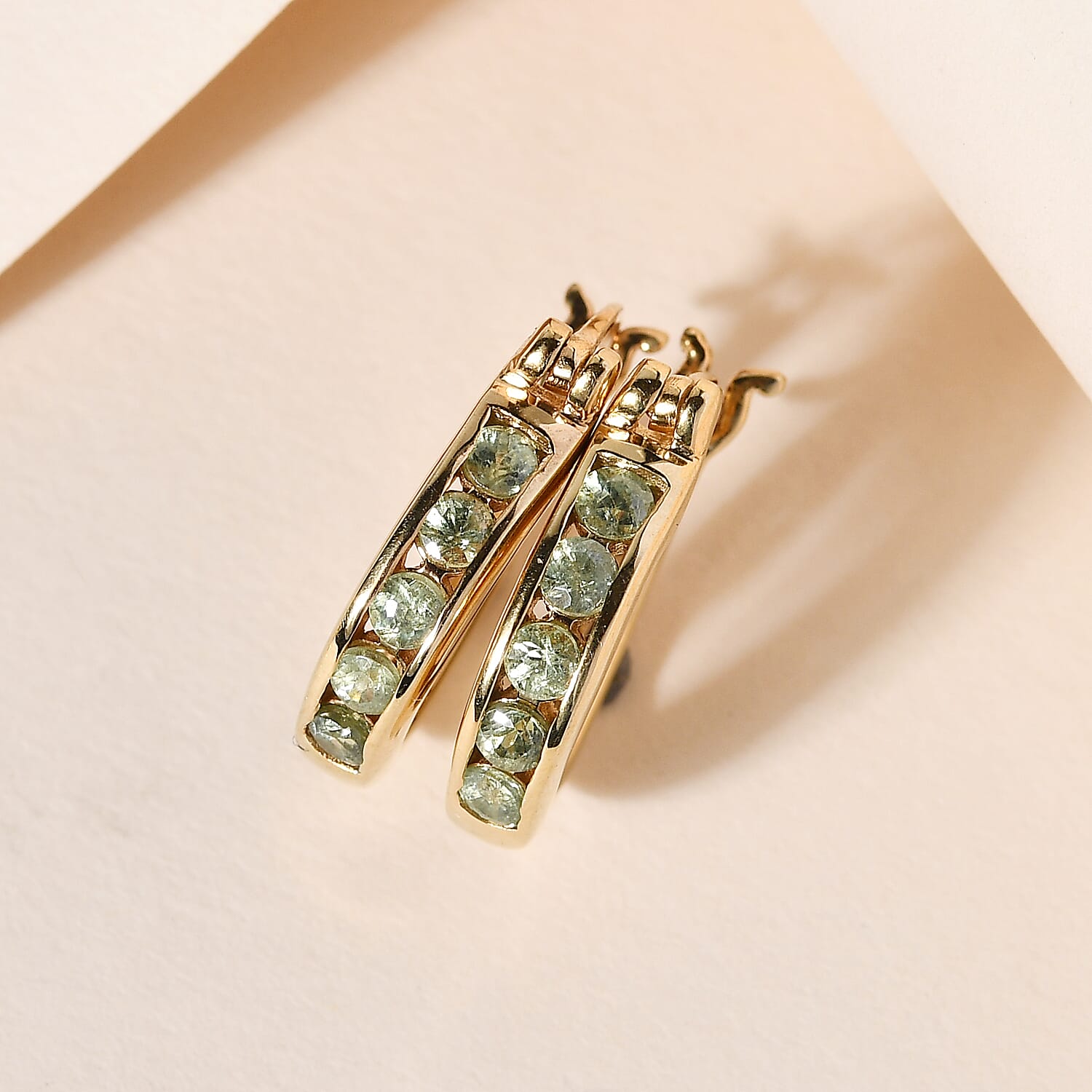 Demantoid Garnet Hoop Earrings in 14K Gold Overlay Sterling Silver